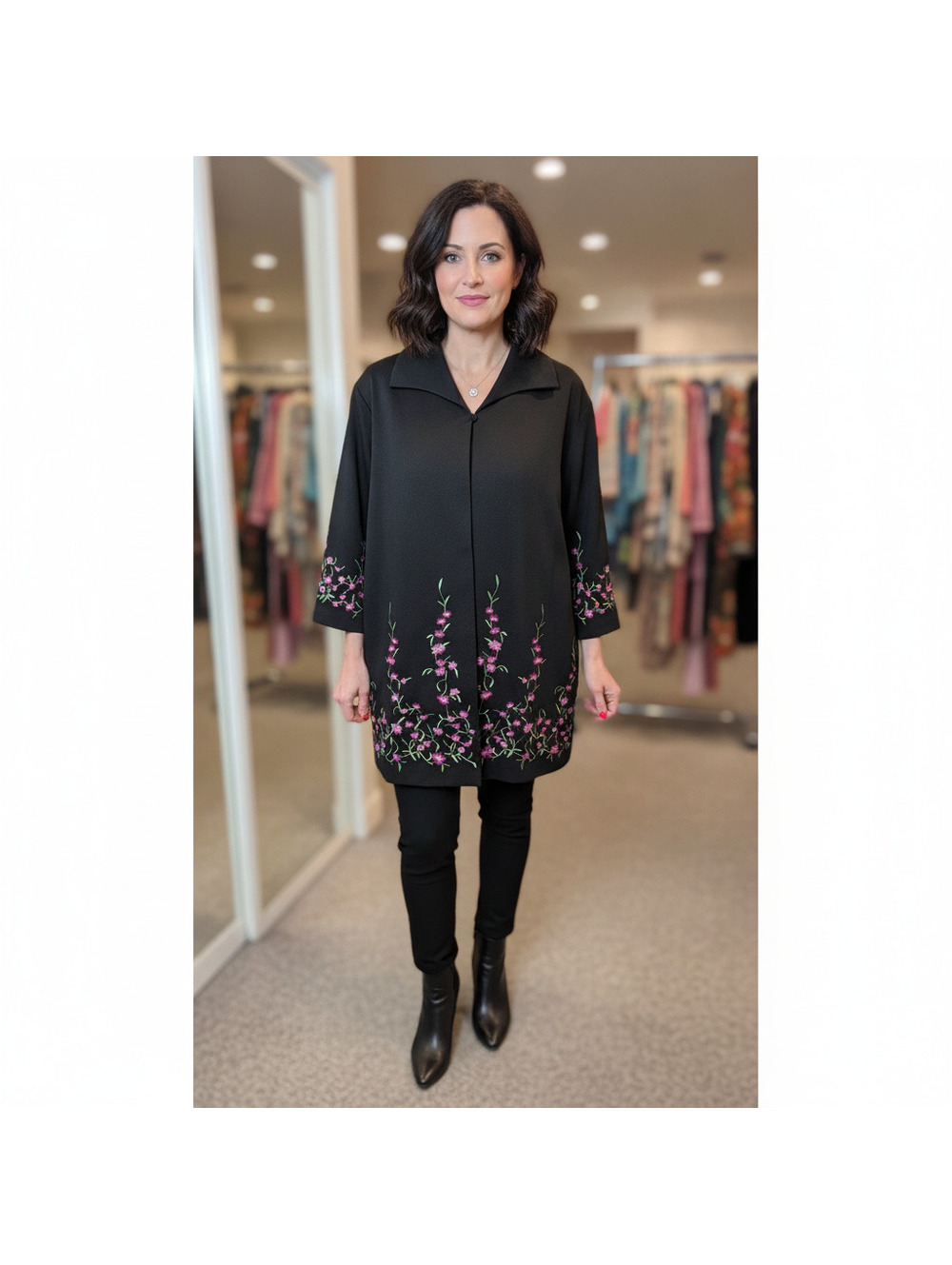 019 Victor Costa Occasion Black Embroidered Floral Evening Jacket Plus Size 2X